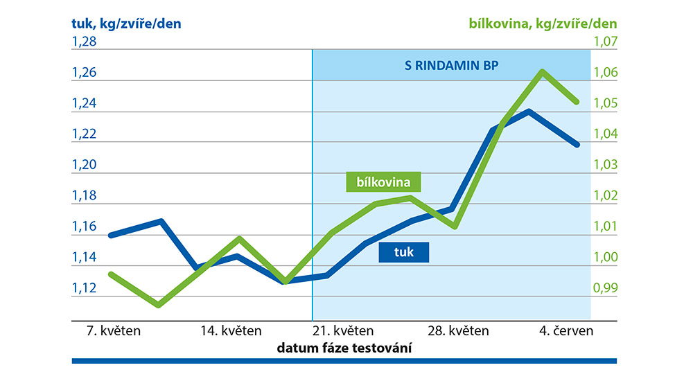 Praktické studie potvrzují pravidelně pozitivní vliv RINDAMIN BP na mléčnou užitkovost. Praktické studie potvrzují pravidelně pozitivní vliv RINDAMIN BP na mléčnou užitkovost.
